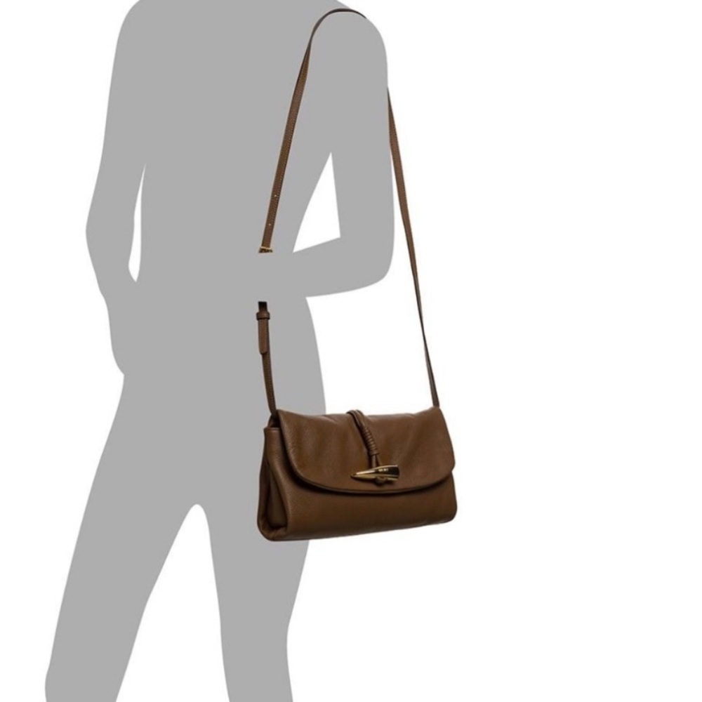 DKNY Brown Leather Crossbody W/Gold Horn Closure Vintage Purse Bag